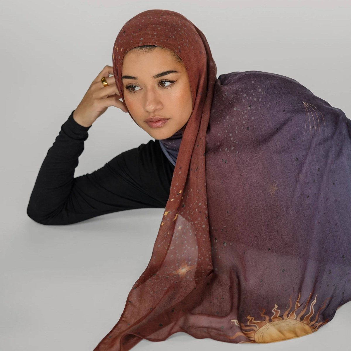 Celestial Sun & Galaxy Print Ombre Hijab Scarf(MH242)