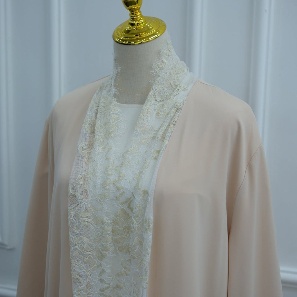 Lace-Panel Flared-Sleeve Open Abaya with Pockets(MOA332)