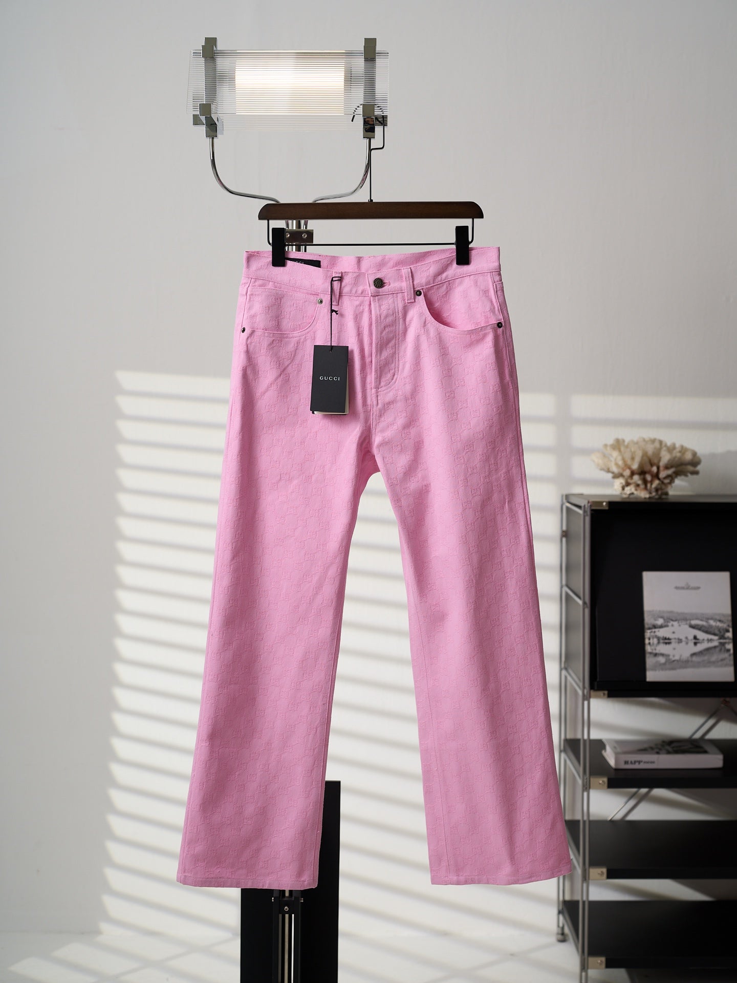 Gucci Pink or White All-over Jacquard Denim Jeans